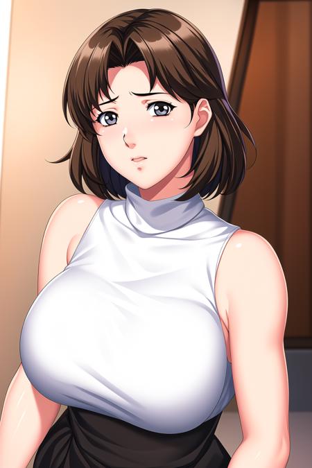 Simple White Background,
green shirt,turtleneck,sleeveless,
<lora:Nadeshiko_Minami_Kisaku_KK77-V2:0.7>,
bangs, Brown hair,Brown Eyes,short_hair,
<lora:Oda_Non_Style-KK77-V2:0.3>,<lora:more_details:0.1>,
1 girl, 20yo,Young female,Beautiful long legs,Beautiful body,
Beautiful Nose,Beautiful character design, perfect eyes, perfect face,expressive eyes,perfect balance,
looking at viewer,(Focus on her face),closed mouth, (innocent_big_eyes:1.0),(Light_Smile:0.3),
official art,extremely detailed CG unity 8k wallpaper, perfect lighting,Colorful, Bright_Front_face_Lighting,White skin,
(masterpiece:1.0),(best_quality:1.0), ultra high res,4K,ultra-detailed,
photography, 8K, HDR, highres, absurdres:1.2, Kodak portra 400, film grain, blurry background, bokeh:1.2, lens flare, (vibrant_color:1.2),professional photograph,
(Beautiful,large_Breasts:1.4), (beautiful_face:1.5),(narrow_waist),