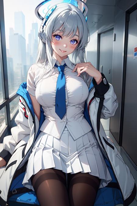 n0asd, mechanical halo, absurdly long hair, white hair, (your costume or Lora) n0asd, mechanical halo, absurdly long hair, white jacket, collared white shirt, white suit, blue necktie, two-sided fabric , white skirt, pantyhose, highheels, untucked shirt n0asd, mechanical halo, absurdly long hair, white leotard, white playboy bunny, black pantyhose, white highheels, fake animal ears, white jacket