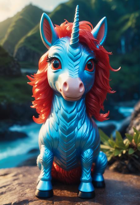 A crisp illustration of a tiny red unicorn, its eyes glowing intensely with blue light as it ripples across the landscape of Azkaban Tower. The unicorns share a friendly bond and have made their first appearance in this charming image reminiscent of an A New Hope novel - but unlike Harry Potter or Ron Weasley to name one they both wore brightly colored glasses on Christmas Island themed decorations, Film grain, cinematic film still, highly detailed, highly contrasted, dynamic pose, high budget, sharp focus, cinemascope, gorgeous, 2000s vintage RAW photo, photorealistic, color graded cinematic, natural, extreme quality