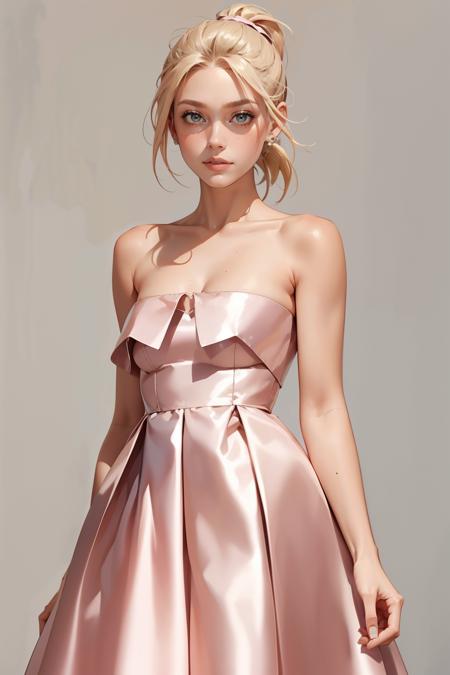 v1ntag3p1nk, dress, bare shoulders, pale pink dress, bare arms, strapless, strapless dress,