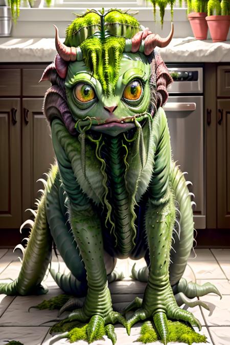 ( swampstyle monster:1.3) cat in a kitchen , (horror:1.2), nightimare fuel  ,( full body shot:1.0) , (8k uhd) RAW proffesional photograph,  (photorealistic:1.4), high resolution, detailed, raw photo,  sharp details,  rich colors, hyper realistic, lifelike texture, dramatic lighting, trending on artstation <lora:swampstyle:1.0>