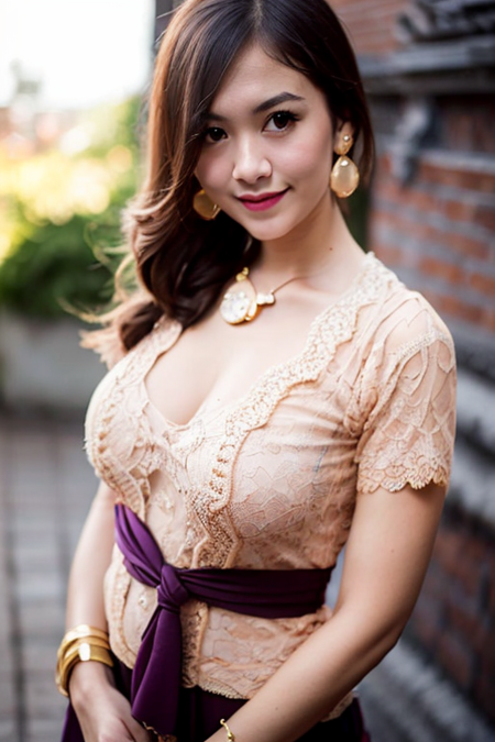 masterpiece, best quality,1girl,large breasts, short hair,bangs,brown eyes, smile, closed mouth, earrings, jewelry, looking at viewer, brown hair, realistic, white <lora:balinese_v10:1>