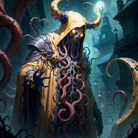 <lora:Hastur-000001:.7> Hastur, king in yellows, horrific, yellow tentacles