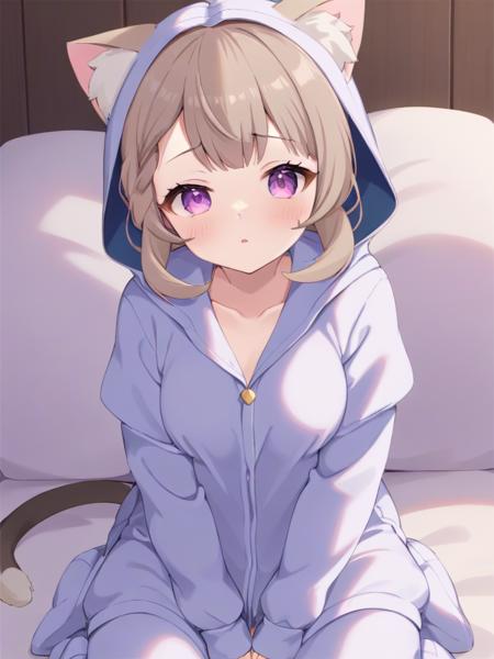 <lora:xl_linnite cat girl-000014:1>,linnite cat girl,fluffy animal kigurumi pajamas,