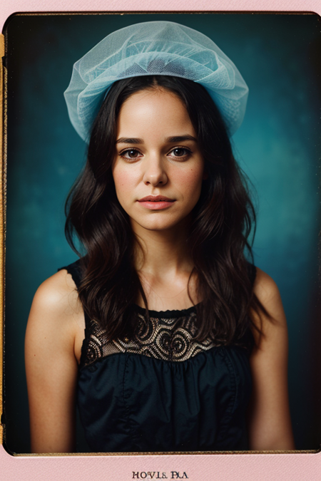 MelissaFumero, ((1900s photograph, Gibson tuck, soft blush, wearing cotton chemise with square neckline, ruffled cuffs, and delicate lace trim, antique setting)), Century Camera Co. Studio, 160mm f/8, 1/10s, ISO 25, ((tintype))