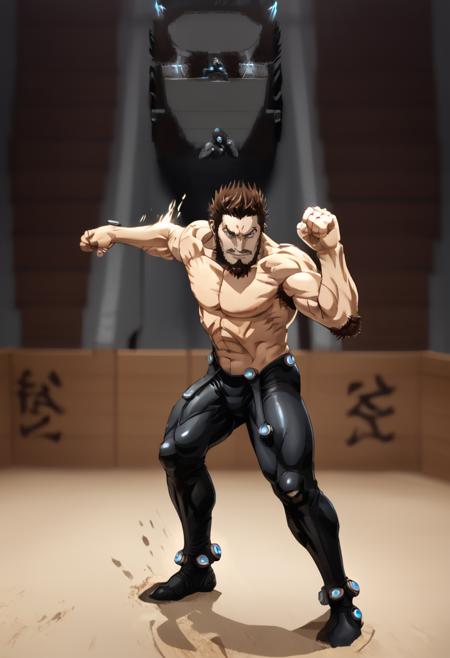 1boy, k4ze, male focus, facial hair, beard, gantz, bodysuit