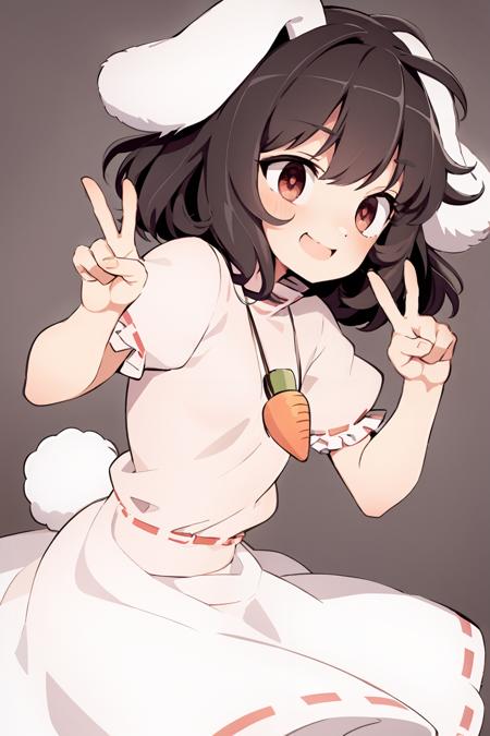 inaba tewi 1girl,short hair,brown hair,rabbit ears, red eyes, pink dress,short sleeves, carrot necklace 1girl,smile,short hair,brown hair,rabbit ears, red eyes, black dress,lolita fashion,alternate color,alternate costume,short sleeves