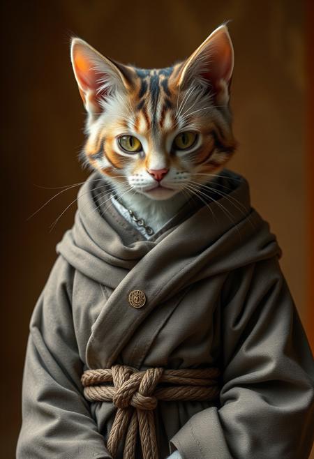 (((detailed, beautiful, high quality))), female humanoid cat, furry, anthropomorphic, monk clothes