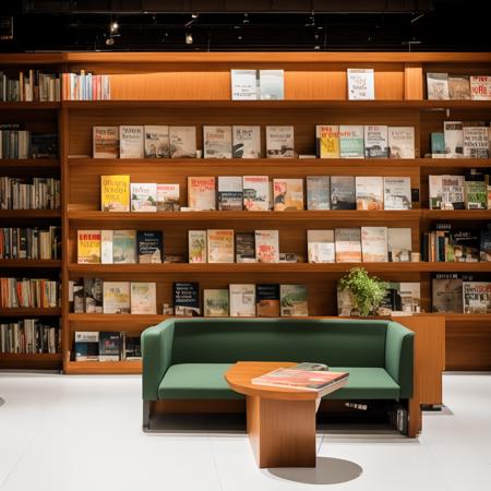 ohwx, library, realistic, bright, wide angle view, spot light, high light, wooden floor, white ceiling, trees, green, plants, the interior of a bookstore with shelves and lights, in the style of white and green, post-minimalist structures, craftcore, large-scale muralist, lively tableaus, subtle, earthy tones, mingei, raw, 4k, 8k, fuji film, super detail