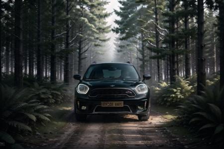 <lora:mncpr-000006:0.8> mncpr black body, front view, driving through a forest, scene from the show supernatural, masterpiece, award winning, dark and eerie forest, dramatic lighting, foggy:1.0, muted colors, sharp focus, smooth, intricate details, 8k wallpaper, trending on artstation