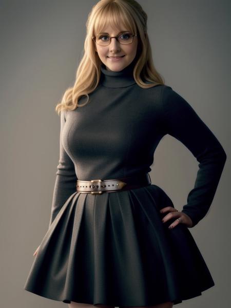 MelissaRauch768 , full body, turtleneck, small glasses, smile, detailed eyes, photography, trending on artstation, sharp focus, studio photo, intricate details, highly detailed, by greg rutkowski     <lora:MelissaRauch768:0.7>