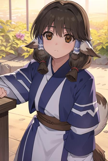 utawarerumonoaruruu, <lora:utawarerumono aruruu-lora-nochekaiser:1>,
aruruu, black hair, animal ears, (brown eyes:1.5), dog ears,
BREAK tail, ainu clothes, long sleeves,
BREAK outdoors,
BREAK looking at viewer, (cowboy shot:1.5),
BREAK <lyco:GoodHands-beta2:1>, (masterpiece:1.2), best quality, high resolution, unity 8k wallpaper, (illustration:0.8), (beautiful detailed eyes:1.6), extremely detailed face, perfect lighting, extremely detailed CG, (perfect hands, perfect anatomy),