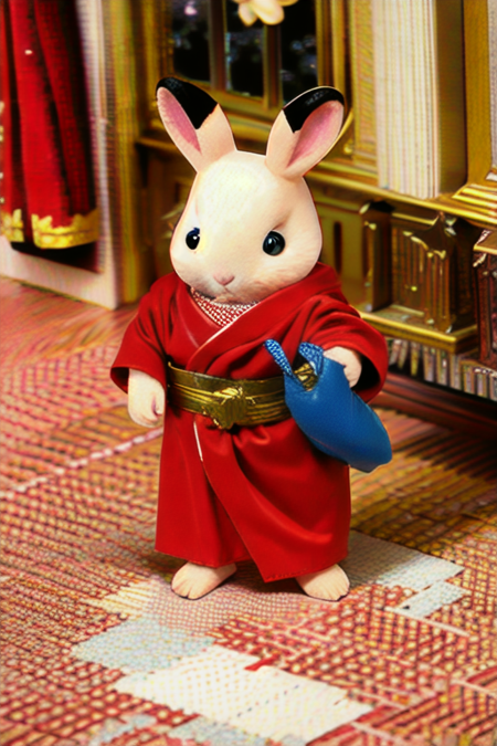 sylvanianfamilies, rabbit, cute, wearing red robe, <lora:sylvanianfamilies-768x768-mix-ReVAnimated:0.7>