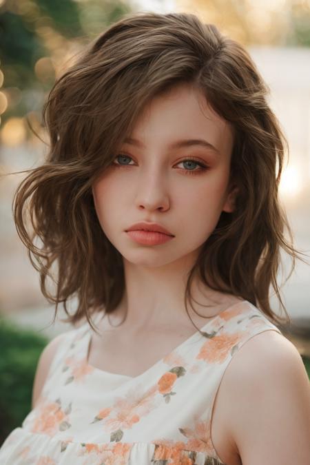 headshot, floral sundress, soft colors, bokeh, masterpiece, high quality, (high detailed skin:1.1)
 <lora:katelyn_nacon_lora_v01:1> k8nacon