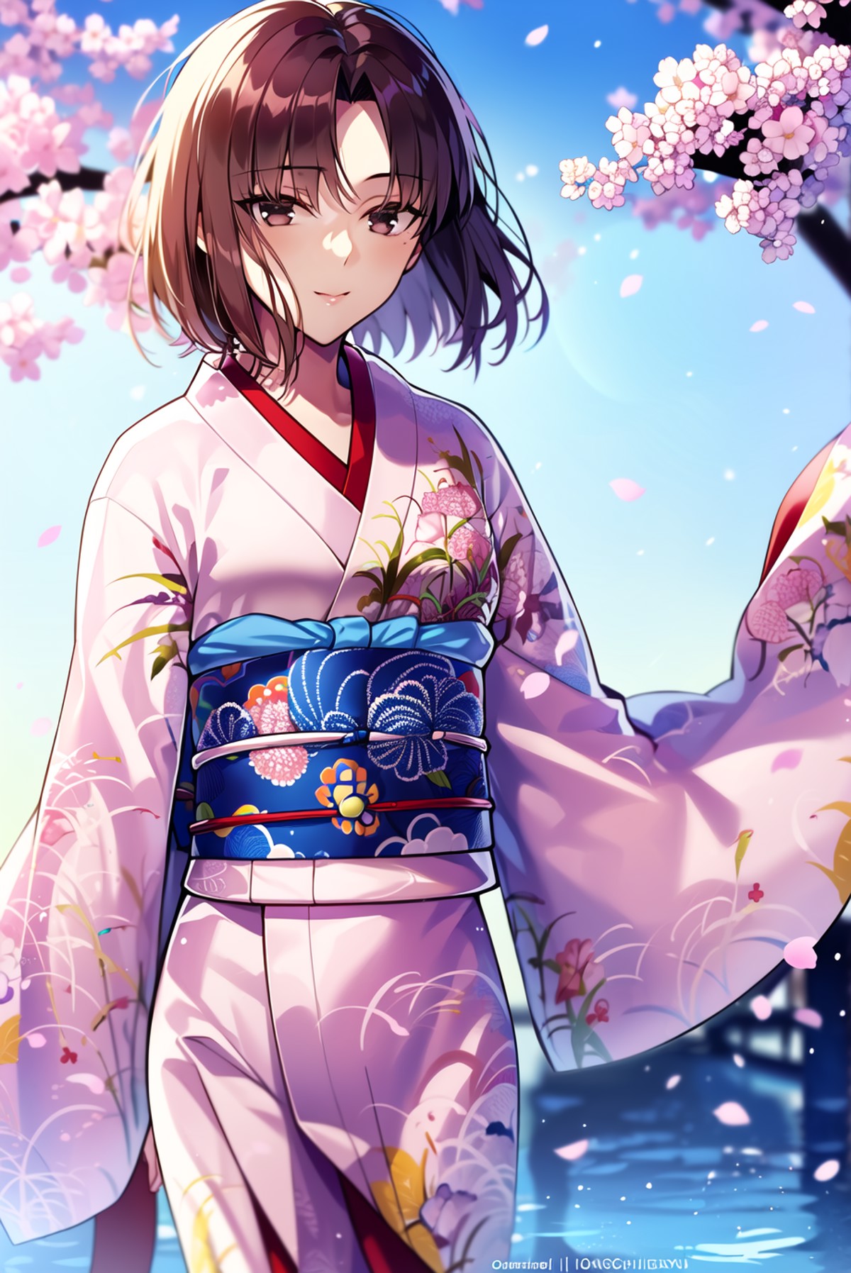 ((masterpiece,best quality, detailed)), 1girl, solo, outdoors, cherry blossoms, wind,
ryougi shiki, obi, white kimono, obi...