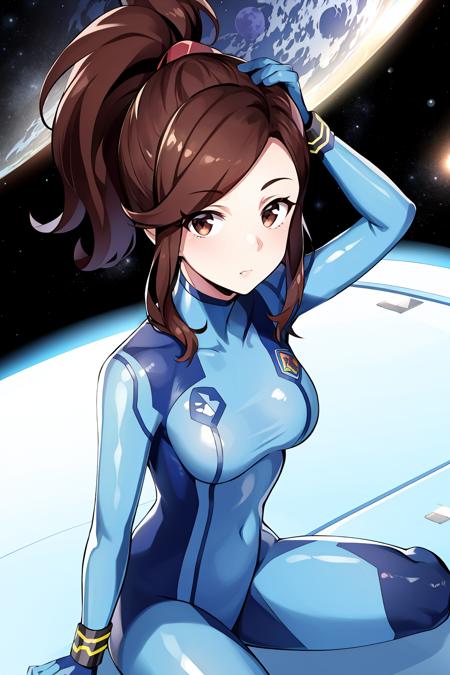 masterpiece, best quality, erin stout, brown hair, ponytail, zero suit, outer space, space station <lora:erinstout-nvwls-v1:0.7> <lora:zerosuit-nvwls-v1-final:0.9>