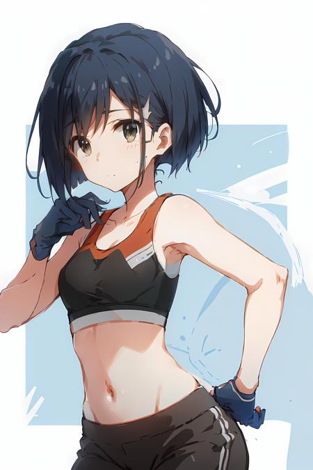 Picture of ichigo, ichigo, ichigo darling in the franxx, 1girl, solo, sporty, alternate outfit, leggings, sports bra, cute, looking at viewer, closed mouth, cute, good quality, best quality, masterpiece, 4k  <lora:Ichigo (DITF) LORA v2:1>  <lyco:GoodHands-beta2:1.0>