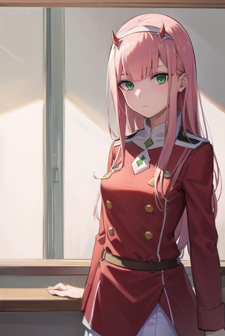 zerotwo, <lyco:zerotwo-lyco-nochekaiser:1>,
zero two, (green eyes:1.5), hairband, horns, long hair, pink hair, red horns, white hairband,
BREAK jacket, leggings, red jacket, white footwear,
BREAK indoors, classroom,
BREAK looking at viewer, (cowboy shot:1.5),
BREAK <lyco:GoodHands-beta2:1>, (masterpiece:1.2), best quality, high resolution, unity 8k wallpaper, (illustration:0.8), (beautiful detailed eyes:1.6), extremely detailed face, perfect lighting, extremely detailed CG, (perfect hands, perfect anatomy),