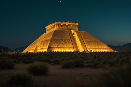 (tall ancient stone towers; 1.39) (ziggurat temple complex emerging from landscape: 1.39) raw photo, moonlight, night photography, high exposure, Arizona desert, Saguaro Cactus, Tall Mesa,  cozy, photorealistic, high detailed texture, 8k uhd, dslr, soft lighting, high quality, film grain, (Fujifilm XT3, Sony A7 IV: 1.19), highly detailed photography, (muted colors, cinematic, dim colors, soothing tones:1.2), vibrant, insanely detailed, hyperdetailed, (dark shot:1.2), (vsco:0.3), (intricate details:0.9), (hdr, hyperdetailed:1.2) (highest coherency: 1.39) (highest quality: 1.39) (rule of Thirds) (award winning) (breathtaking) (masterclass) (vibrant color: 0.79) (distant hillside) (cinematic lighting, David Park, lights,) (purple-green glow)
