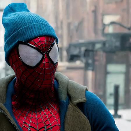 tasm2spdrmn wearing blue beanie, hyperrealistic, Fujifilm XT3 <lora:tasm2spdrmn_v2:0.75>