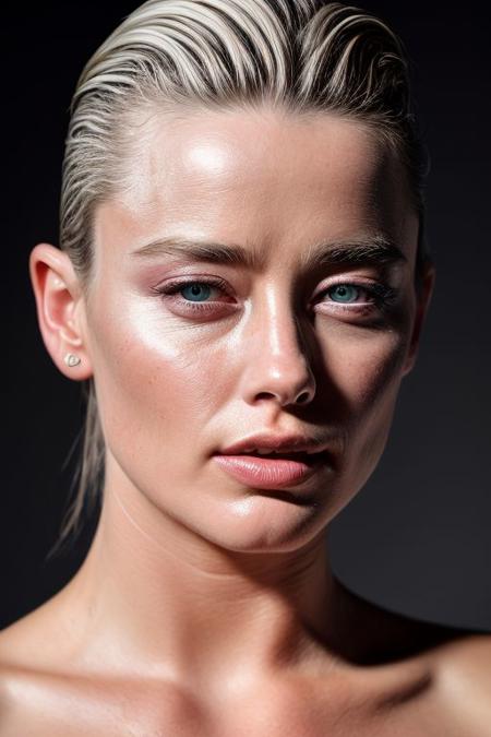 (CR-AmberHeard-aicelebart:0.85), full color portrait of woman, (oiled shiny skin:1.0), face close up, (clean slick hair:1.2), nude, naked,
masterpiece, best quality, sharp focus, highres 8k uhd, ultra-detailed, rim light, deep grey background,