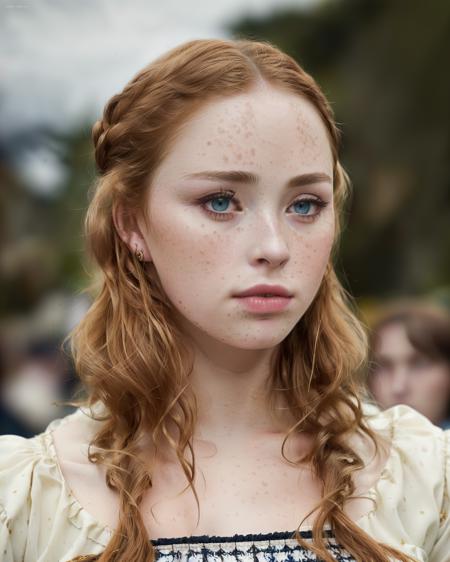 Freya Mavor, a beautiful Scottish woman wearing traditional wears, (masterpiece), (full body), (raw photo), [freckles], detailed eyes, (extremely detailed CG unity 8k wallpaper) Intricate, Sharp focus, dramatic, photorealistic art <lora:Freya-Mavor-v10:0.7>