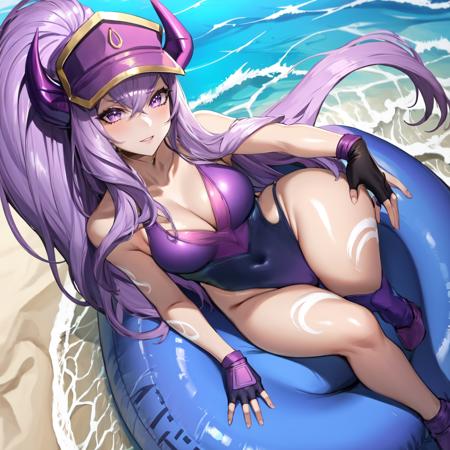 (detailed beach background), masterpiece, best quality, Pool_Party_Syndra, one-piece_swimsuit, fingerless_gloves, full-body angle
 <lora:Pool_Party_Syndra-10:0.95>