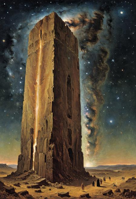 The depiction of the unimaginable inevitable endless cosmic horror coming from the deadly void of space in the form of the giant irritating ethereal undescribable ancient monolith, high quality, detailed, intricate details, masterpiece, by alfred stevens
