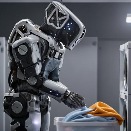 a robot doing laundry, photography, highly detailed, sharp focus, trending on artstation, studio photo, intricate details, highly detailed, by greg rutkowski  <lora:Mother1024:0.8>