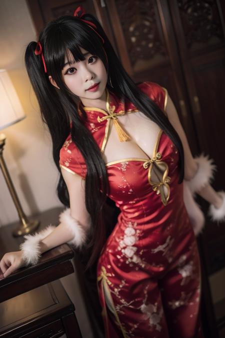 ltra-detailed,highly detailed,best quality,masterpiece,illustration,realistic,photorealistic,
tokisaki kurumi, qipao, 
1girl, solo, cosplay, 
 <lora:tokisaki kurumi qipao_v6_07:0.7>