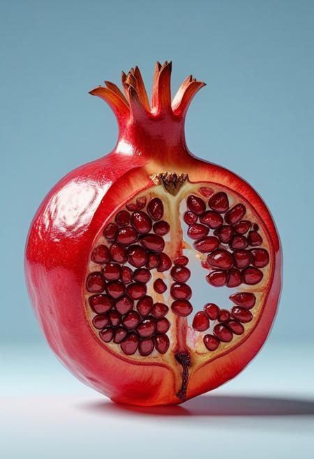 masterpiece, 4k, 8k, sharp, a Transparent skeletal specimen of a juicy Pomegranate. the light is cinematic. the style is contrasted, and cartoonish, 
detailmaximizer,