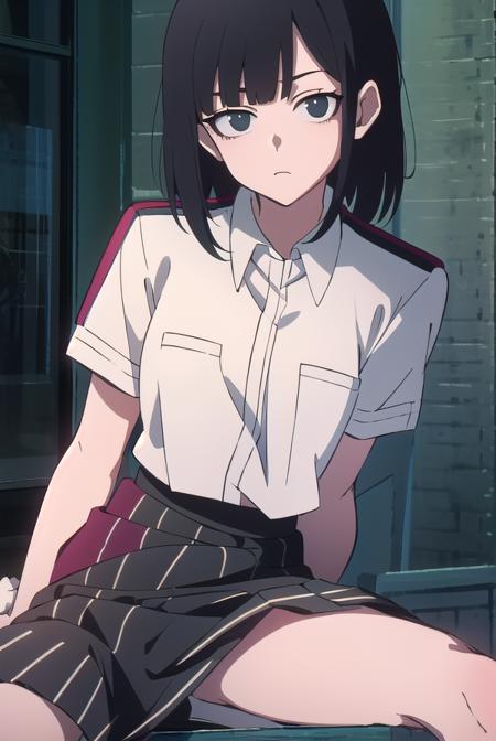 lingqiao, <lora:lingqiaotest:1>, 
ling qiao, bangs, black hair, medium hair, (black eyes:1.5),
BREAK skirt, shirt, white shirt, short sleeves, collared shirt, black footwear, red skirt, sandals, pocket, long skirt, shirt tucked in, breast pocket,
BREAK looking at viewer,
BREAK outdoors, city,
BREAK <lora:GoodHands-vanilla:1>, (masterpiece:1.2), best quality, high resolution, unity 8k wallpaper, (illustration:0.8), (beautiful detailed eyes:1.6), extremely detailed face, perfect lighting, extremely detailed CG, (perfect hands, perfect anatomy),