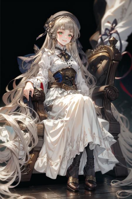 masterpiece, best quality,  <lora:Pholia-000015:1> verse1 maiden, , establish, dhevictorian, <lora:ElegantVic-000021:1>, victorian dress, corset, shirt, embroidery, smile, full body,