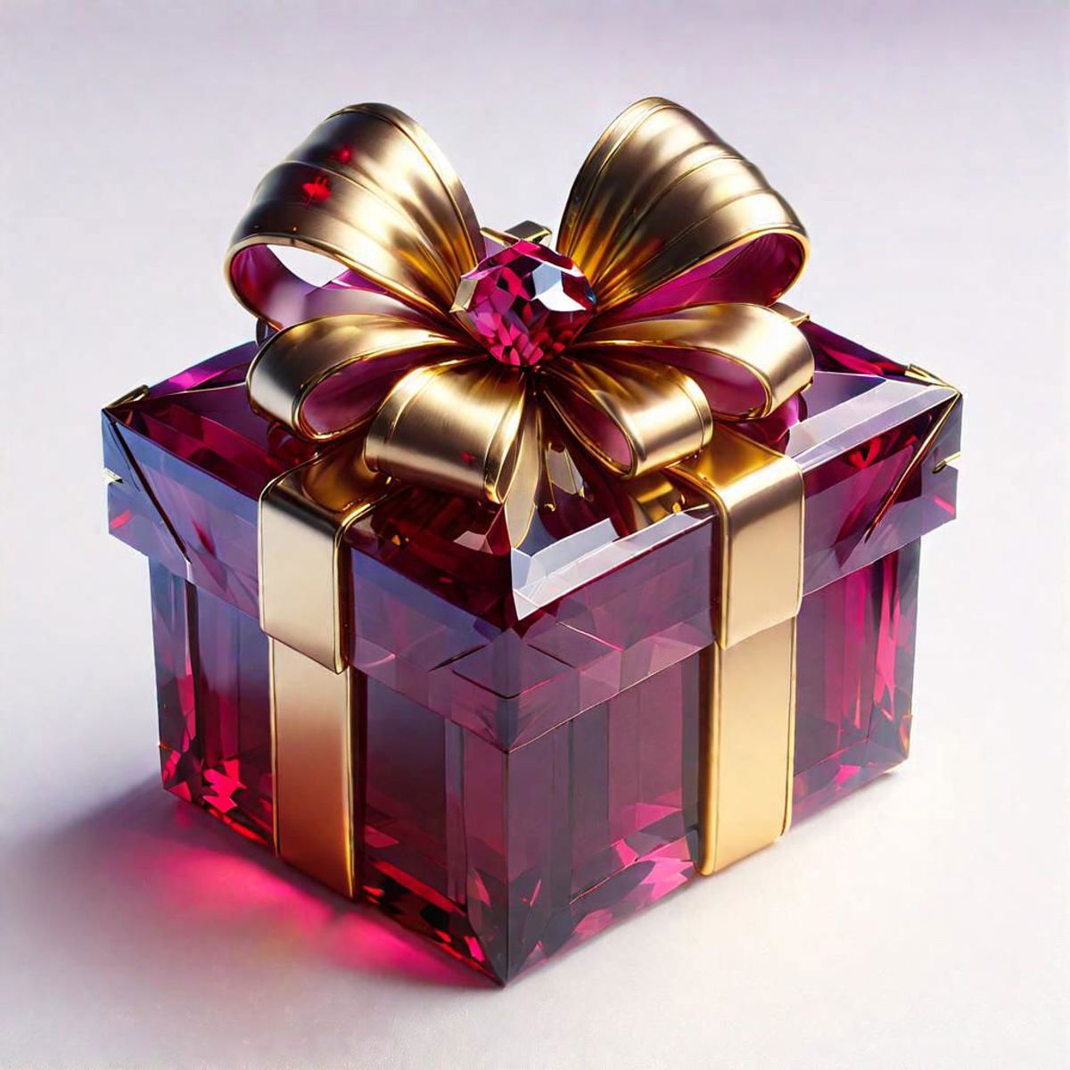 A gold and pink gift box with a bow on top.