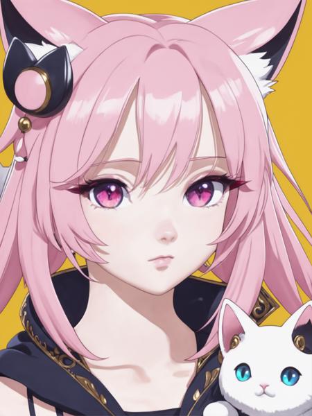 masterpiece, best quality, arcane, (1girl), anime screencap, beautiful detailed eyes, looking at viewer, upper body, pink hair, shy, cat ears, very detailed, high resolution, sharp, sharp image, 4k, 8k,