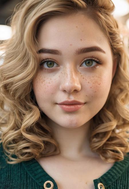 1girl, 18yearsold, half-angloirish, 1/4desi 25%, portrait, headshot, cute model, Long thick Maxi Skirt, Knit tube top, swept back hair, alluring smile, working at a clothing store, perfect eyes, highly detailed beautiful expressive eyes, detailed eyes, 35mm photograph, film, bokeh, professional, 4k, highly detailed dynamic lighting, photorealistic, 8k, raw, rich, intricate details, identical iris, curly blonde hair, pale skin, freckles, (Greeneyes 1:1), curvy, plump, bbw, chubby, fat, fatface, puffy lips, slightfrown, big nose, thinupperlip, hugetits, massivebreasts, busty, wide nose, cleavage