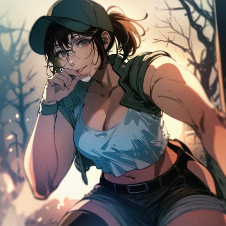 <lora:HeightRatioSlider:2.5>, 1girl, solo, masterpiece, best quality, illustration, absurdres, cute, extremely detailed face, perfect lighting, smile, hat, baseball cap, crop top, shorts, midriff, vest, navel, belt, short shorts, tank top, cleavage, brown shorts, FioDef, Origan cloth,  <lora:Fiolina:1.4>, sexy, sweat, wet, hot,