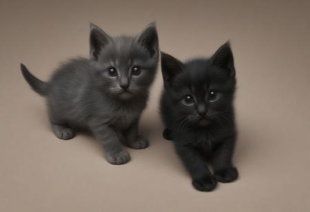 Two miniature black and grey kittens