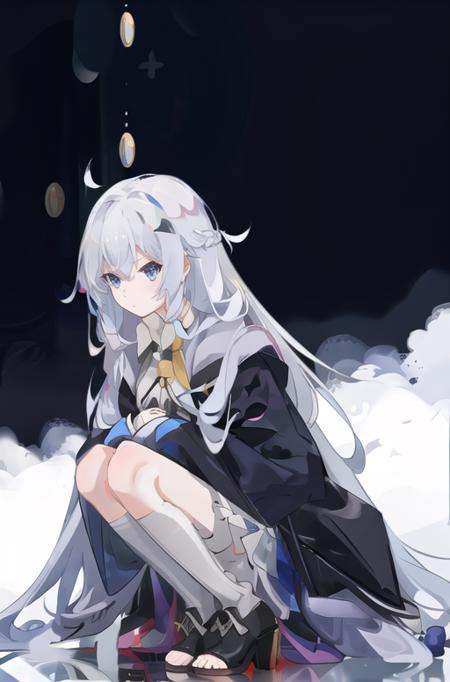 <lora:Elaina_v1.2:1>,one girl, grey long hair, blue eyes, cold face, black robe, star night, best quality, high resolution, low contrast, neat background