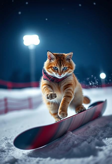 (Soft Lighting Photography by Mimoza Veliu and Mario Giacomelli:1.2), NSFW, A cat competing in snowboarding in Japan snow park, short hair, snow, the cat is executing a snowboard jump, extremely delicate and beautiful art, slow motion, vivid color,