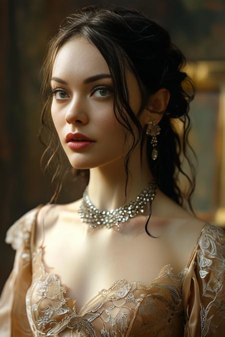 Face and Skin: Morgana has a fair complexion. Her face is characterized by a slightly angular jawline and high cheekbones.
Hair: She sports long, dark brown hair styled in loose waves. Her hair often falls around her shoulders, giving her a dramatic and somewhat mysterious look.
Body: Slender, sleek and elegant.
Eyes: Morgana's eyes are a deep, expressive brown, and they often have a slightly intense or thoughtful expression.
Eyebrows: Her eyebrows are well-defined and slightly arched, which accentuates her eye shape and adds to her overall dramatic appearance.
Clothing: Morgana's attire often consists of stylish and somewhat Gothic or Victorian-inspired clothing. She is typically seen wearing a dark-colored dress, which could include elements like lace or intricate patterns. She favors a look that combines elegance with a touch of edginess.
Accessories: She might wear subtle but stylish accessories that complement her outfit, such as a necklace or earrings.
Overall Style: Morgana has a refined, sophisticated style that leans towards the dramatic. Her look reflects a blend of elegance and mystery, fitting her character's background and personality. 8K <lora:MJ52:1>