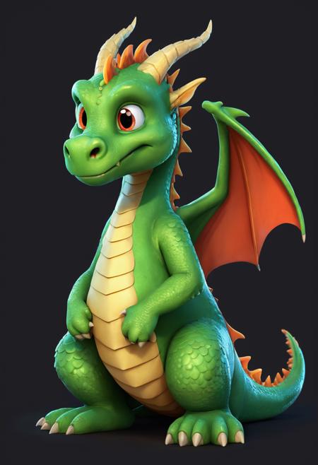 A kind dragon, FULL BODY, CARTOON LOOK, LOOKING SAD