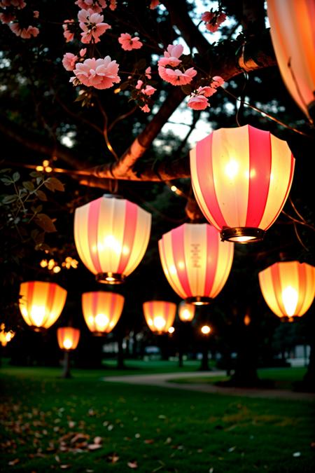 a group of paper lanterns hanging from a tree