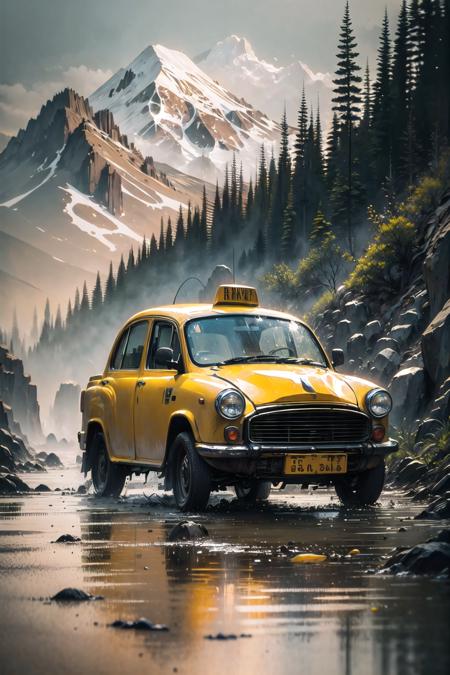 (highly detailed:1.3), solo, 
<lora:hindustan_ambassador-10:1>, wrenchs_hindustanambassador, (yellow vehicle:1.1), taxi, 
Ultra-detail, (highres:1.1), best quality, (masterpiece:1.3), cinematic lighting, <lora:ink-0.1-3-b28-bf16-D128-A1-1-ep64-768-DAdaptation-cosine:1>, white background, scenery, ink, mountains, water, trees,