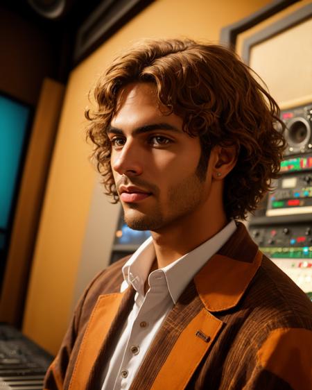 analog photo style, high detailed sharp focus,32k uhd, dslr, high quality,
best quality,masterpiece,highly detailed,ultra-detailed,1boy,short hair,  detailed eyes  <lora:racial-chang-slider:0.8>a Latin American Brazilian man,collared shirt, suit, looking at viewer, 
in Record Studio - high-tech and creative, with advanced equipment and talented musicians.
 <lora:neg1.5_last:0.5>