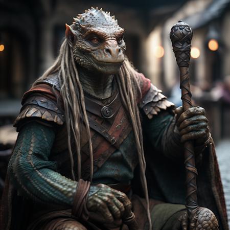 highly detailed analog photo of lizard folk,

solo, old, old man, holding staff, colored skin, cape, blurry, blurry background, realistic:1.3, medieval tavern


masterpiece, best quality, 8k,
motion blur, intricate details, depth of field,

(analogue photography:1.1),
(shadow play:1.4),
(natural light:1.4),




