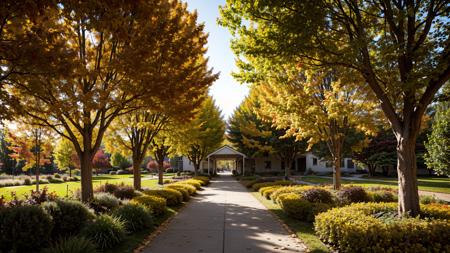 outdoors,garden,gravel road,flower,grass,trees,bush,in autumn,autumn leaves,sights of autumn,