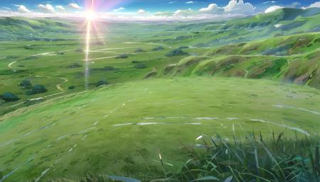 a vast grassland, by Makoto Shinkai, clean intricate highly detailed 4k wallpaper