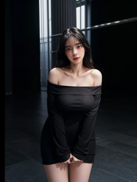 oversized_clothes, bare shoulders, black_dress, gala
(gigantic_breast:1.2), (masterpiece), cowboy_shot, best quality, perfect face, 1girl, <lora:Cherprang-02:1.6> make eye contact, reaching hands best quality,[masterpiece],((beautiful:0.75) cute girl:0.75),Professional,photo_(medium),ultra-fine painting,1girl,black hair,(front:1.3),(standing:1.3),<lora:add_detail:1.0>