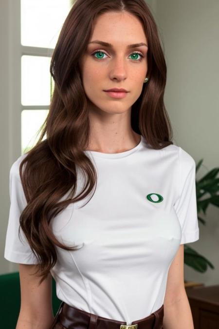 closeup face,
1 girl, white shirt, od, long hair, brown hair, green eyes, 25 years old, slim, fit,
milf,
indoors
